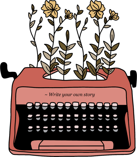 Typewriter with Flowers Illustration 